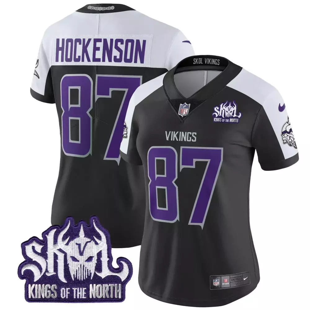 T.j. Hockenson 87 Vikings Jersey Black Skol Kings Of The North Women NFL Alternate