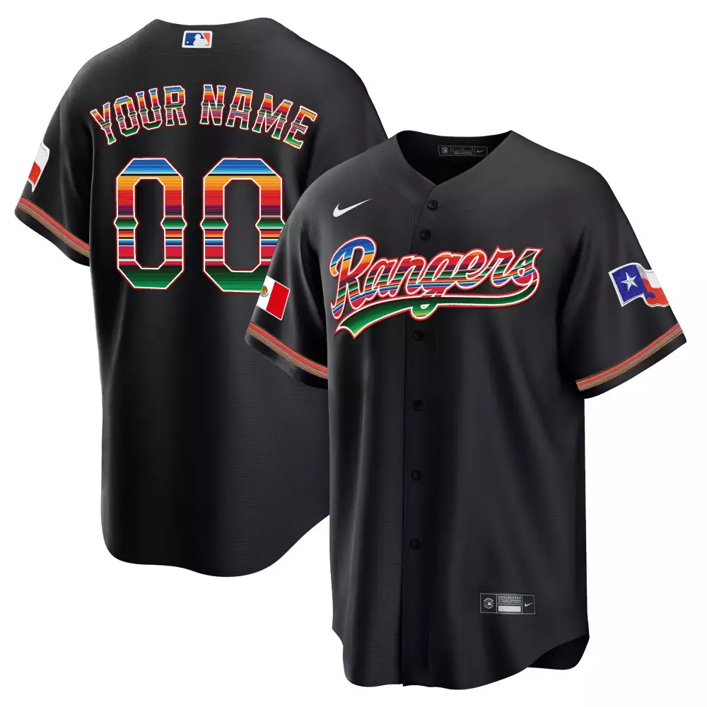 Custom Rangers Jersey Black Mexican Flag Texas Red Green White Blue Yellow Orange