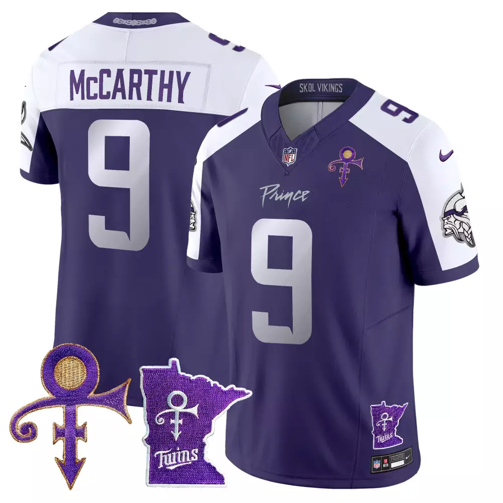 Jj Mccarthy 9 Minnesota Vikings Jersey Purple Prince Symbol Men White Alternate Vapor