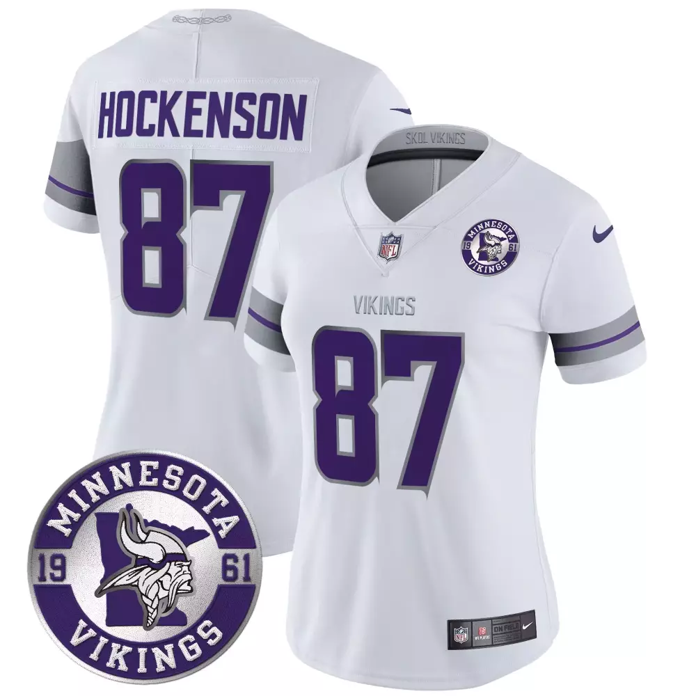 T.j. Hockenson 87 Jersey White Minnesota Vikings Men Replica Purple Grey Vapor Limited