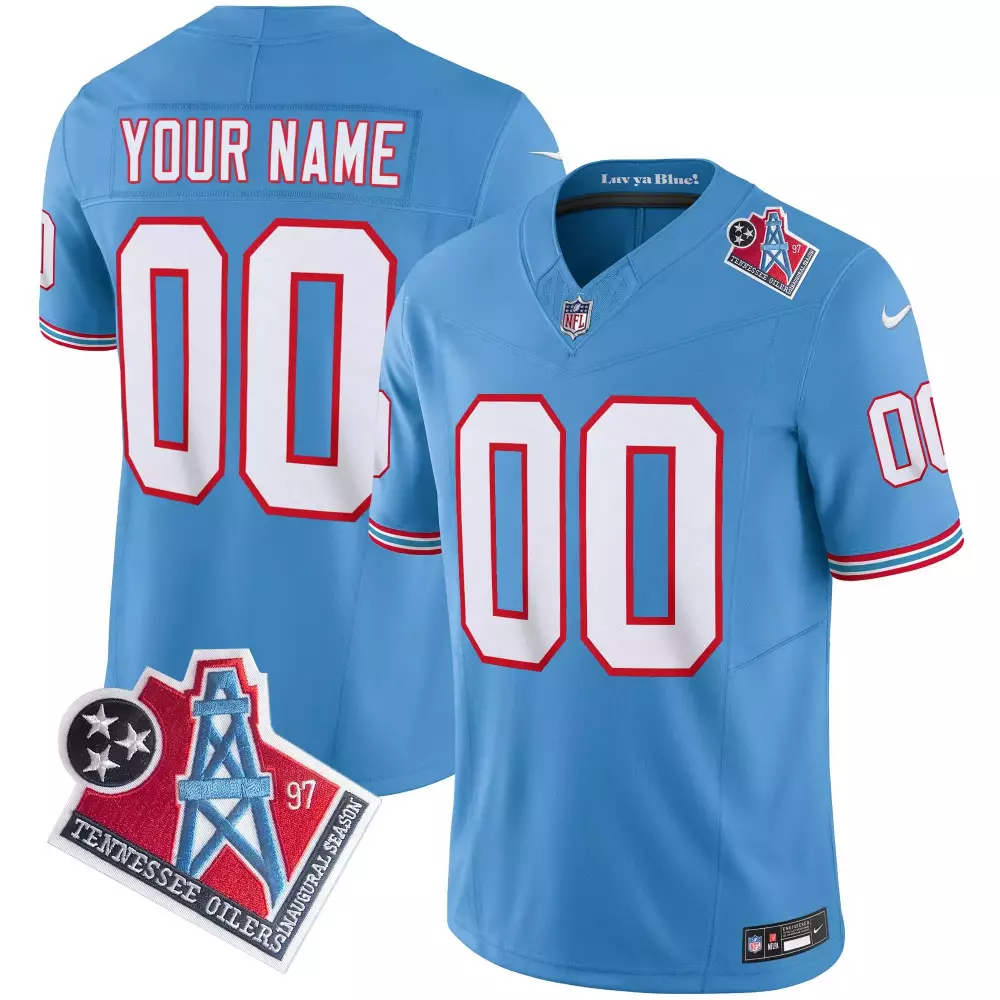 Custom Tennessee Titans Jersey Light Blue Throwback Oilers Inaugural Season 2023