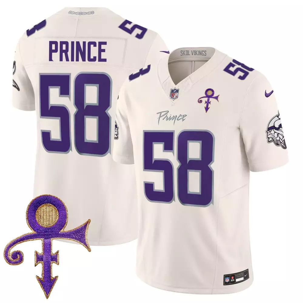 Myles Price 58 Minnesota Vikings Jersey White Prince Symbol Men Purple Vapor Limited