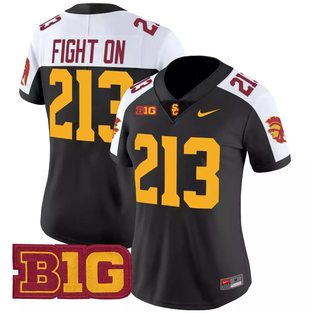 Fight On Usc Trojans Jersey Black Big Men Cardinal Gold White All Stitched