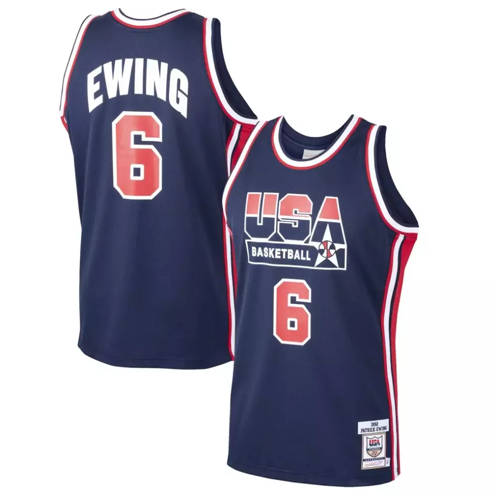 Patrick Ewing 6 USA Basketball Jersey Navy 1992 Men Red White Authentic