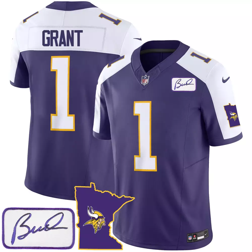 Bud Grant 1 Minnesota Vikings Jersey Purple Autographed Signature Outline Men White