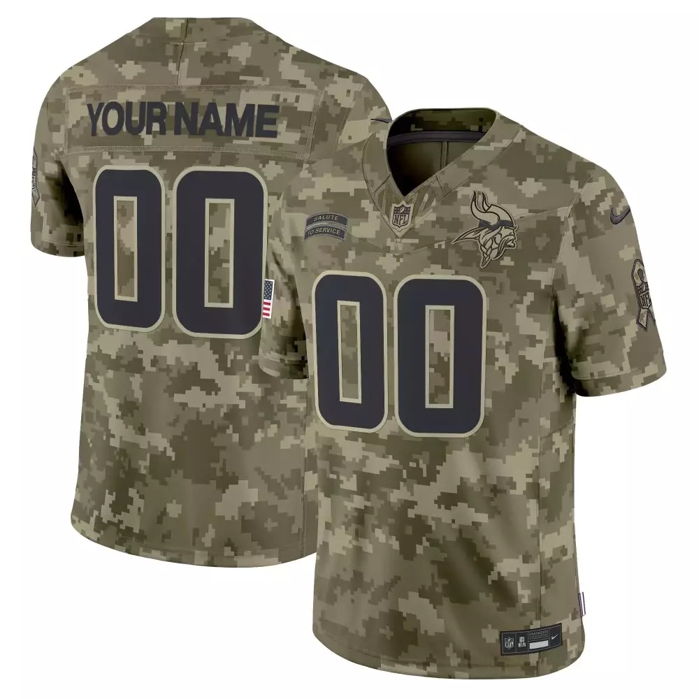 Custom Minnesota Vikings Jersey Green Salute To Service Men Camouflage Design Black