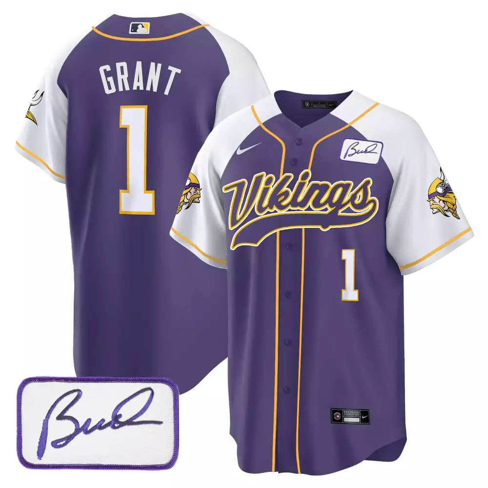 Bud Grant 1 Vikings Jersey Purple Signature Men White Yellow Alternate Classic All