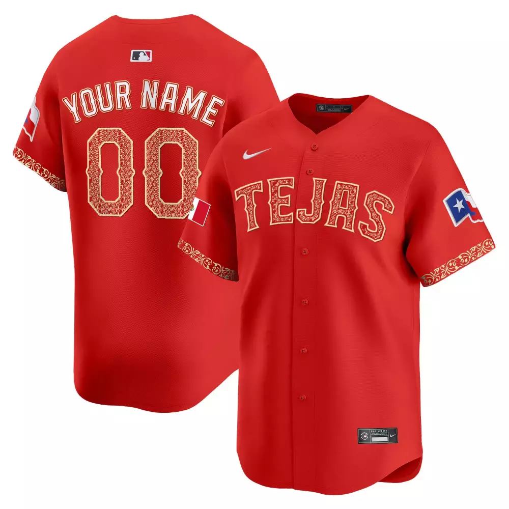 Custom Tejas Jersey Red Mexico Flag Texas Design Gold White Blue Vapor Premier Limited