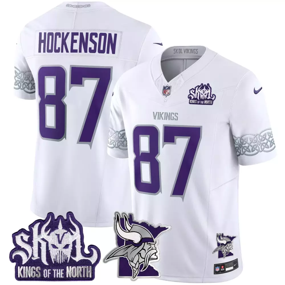 T.j. Hockenson 87 Vikings Jersey White Skol Kings Of The North Men Standard Alternate