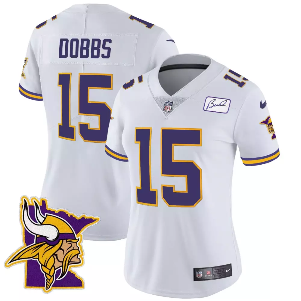 Dobbs 15 Minnesota Vikings Jersey White Women Nike Vapor Alternate Purple Gold Classic