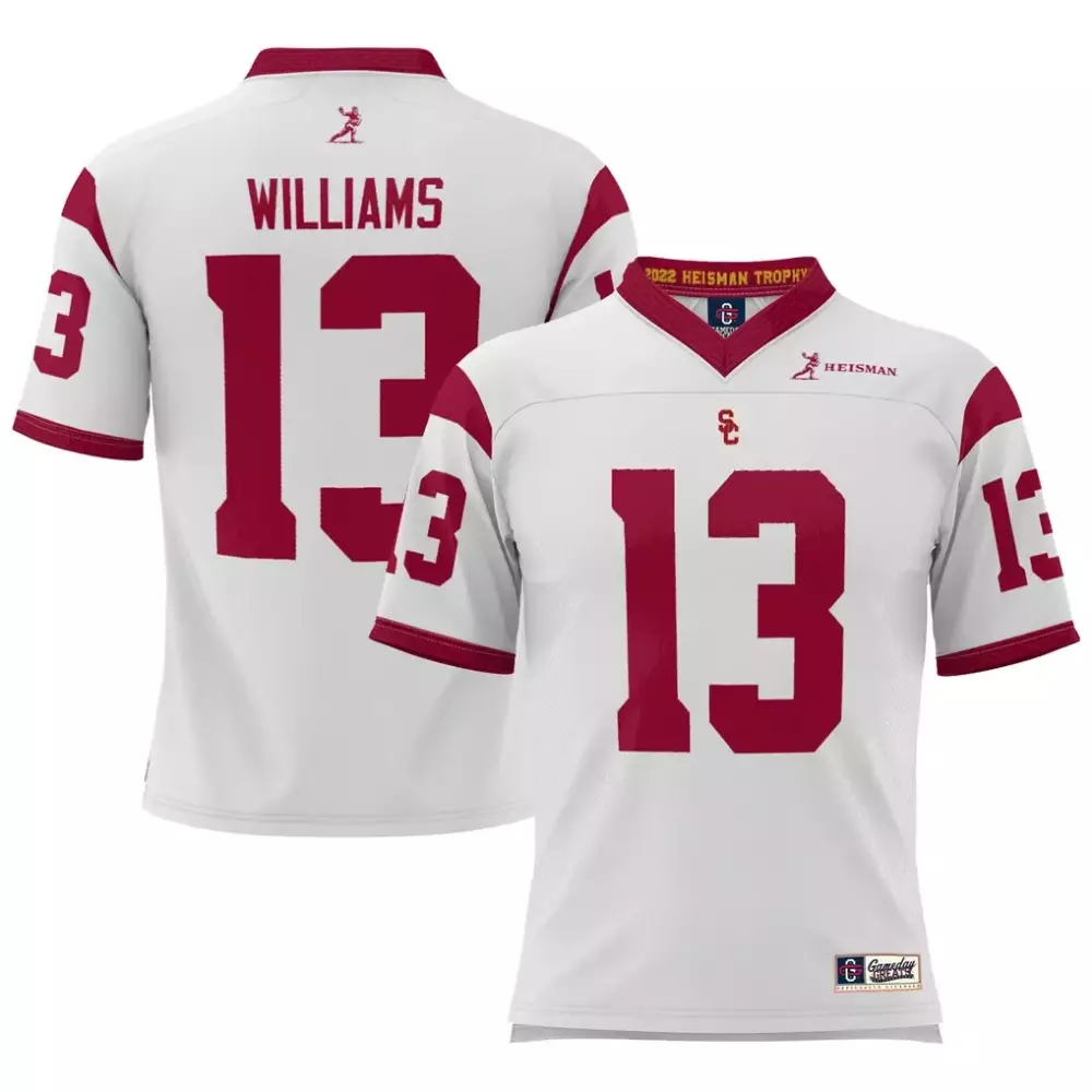 Caleb Williams 13 Usc Trojans Jersey White 2022 Heisman Trophy Men Cardinal Gameday