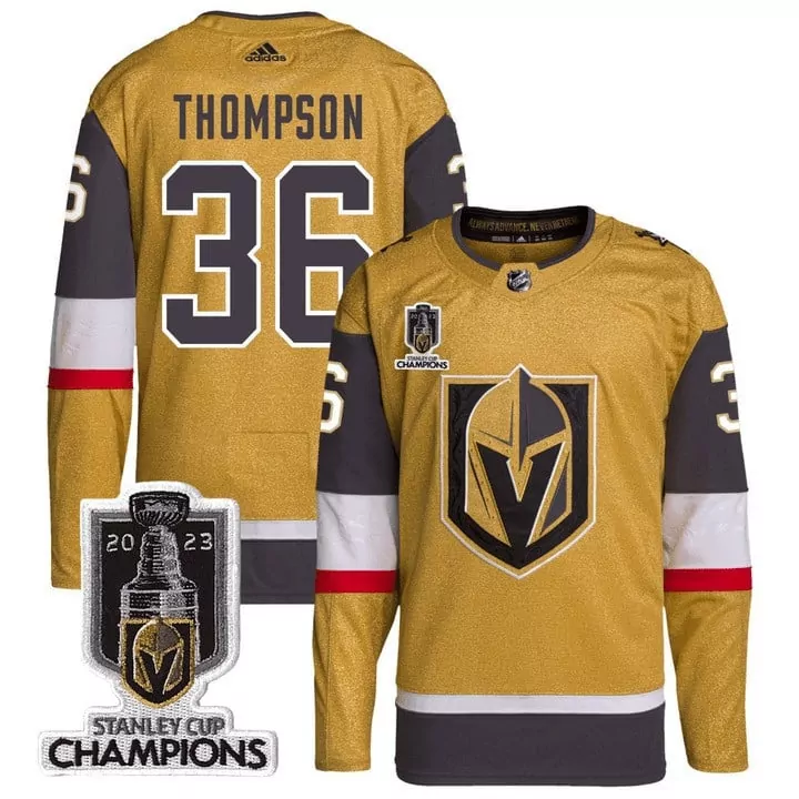 Thompson 36 Vegas Golden Knights Jersey Gold 2023 Stanley Cup Champions Men Black