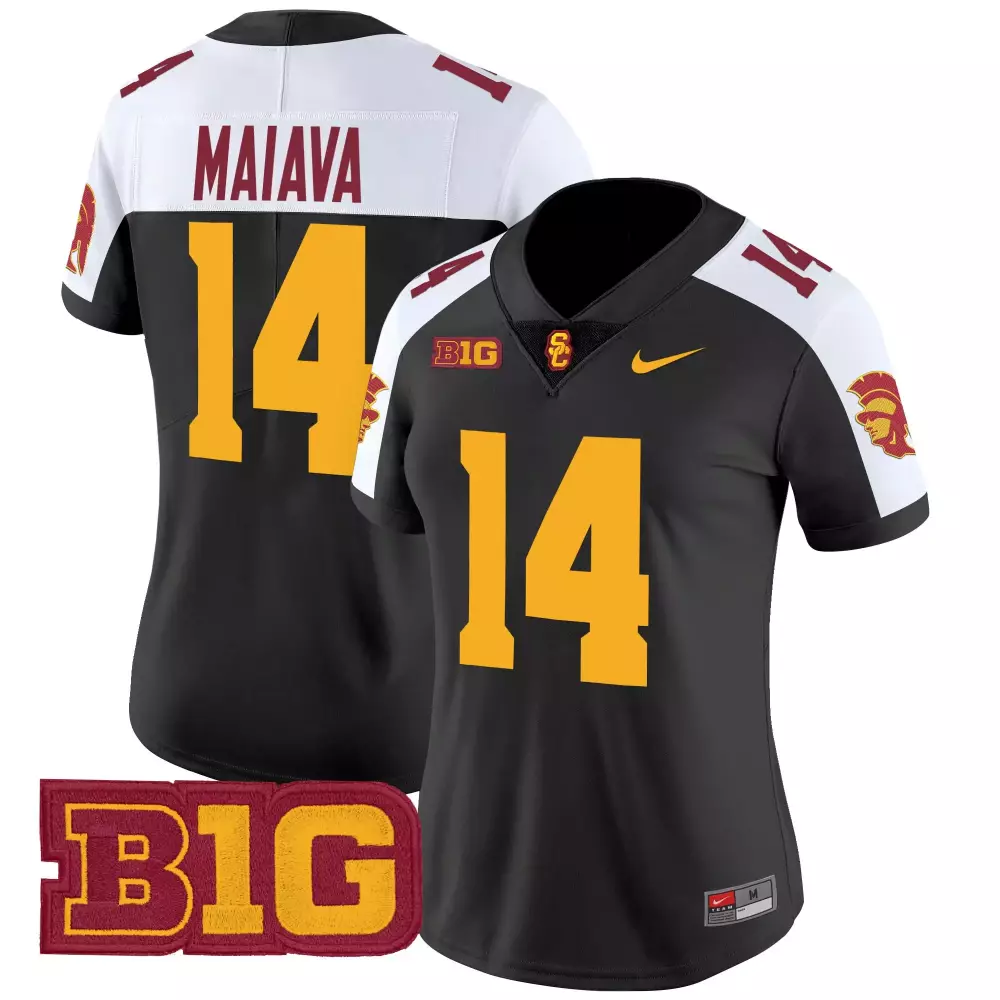 Maiava Trojans 14 Usc Jersey Black Big 2023 Men Gold White Cardinal Vapor All Stitched