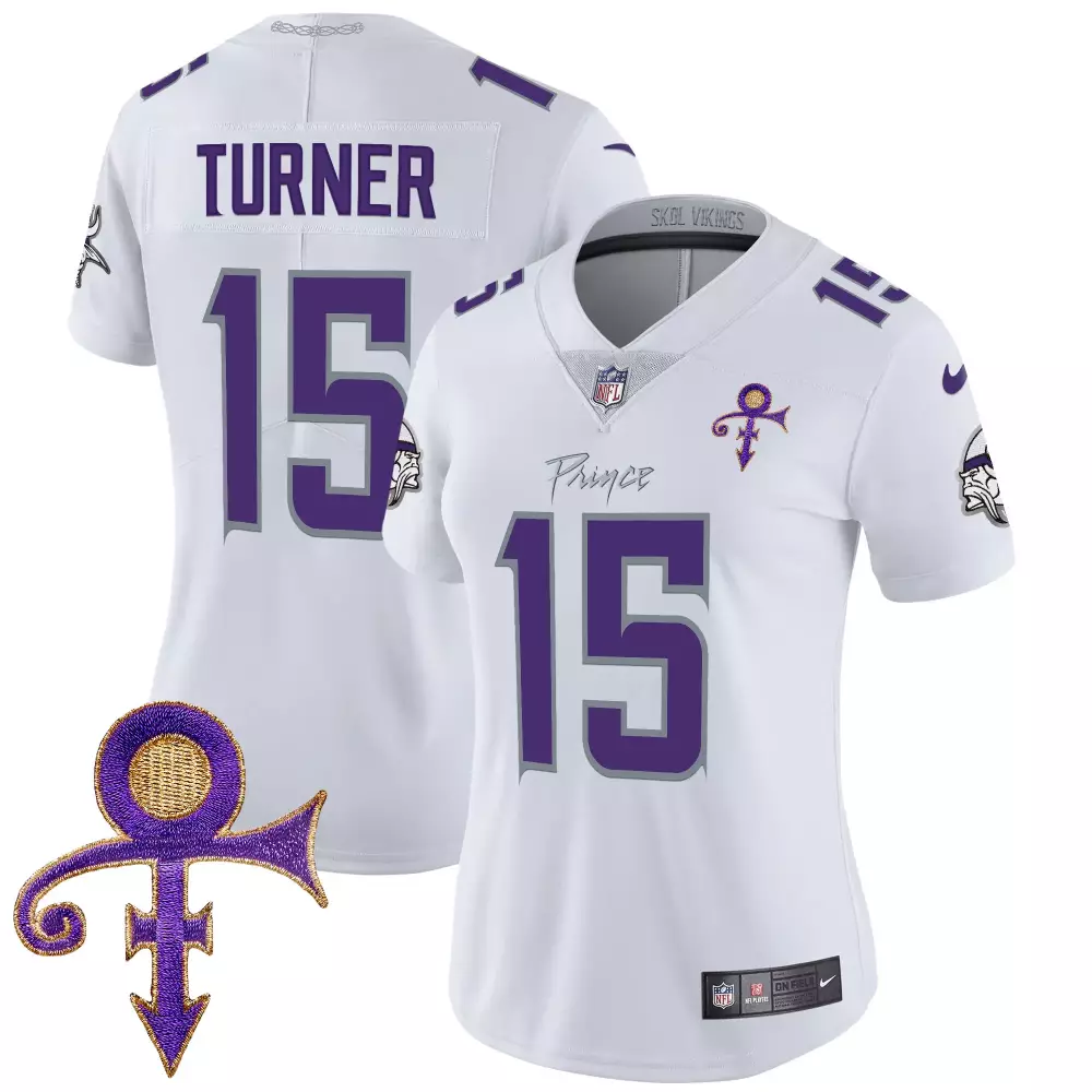 Turner Prince 15 Jersey White Tribute Minnesota Vikings Symbol Women Standard Purple