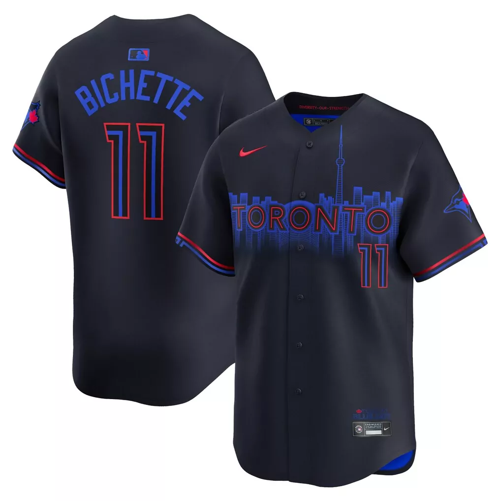 Bo Bichette 11 Toronto Blue Jays Jersey Navy Men Official Split Design Red Limited