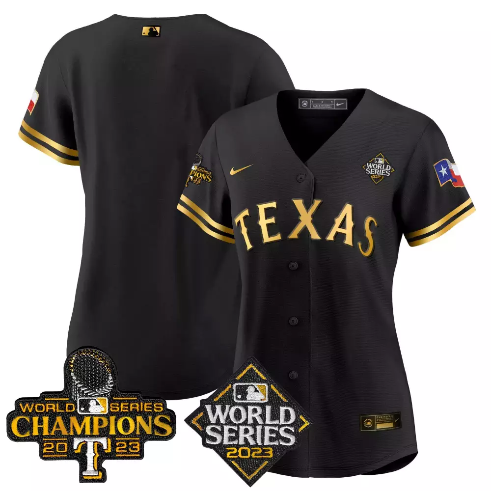 Baseball Texas Rangers Jersey Black World Series Champions 2023 Men Gold Limited