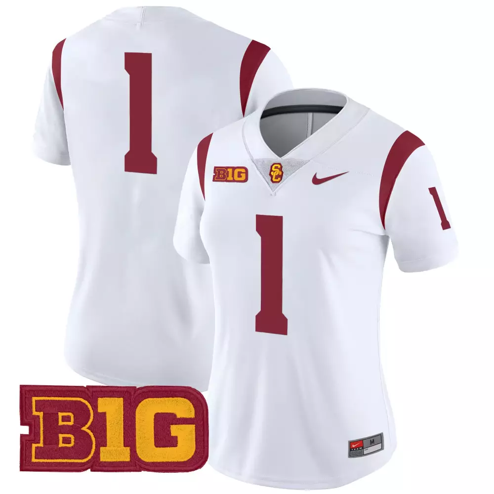 Not Visible 1 Usc Trojans Jersey White Big 10 Cardinal Red Vapor All Stitched Embroidered