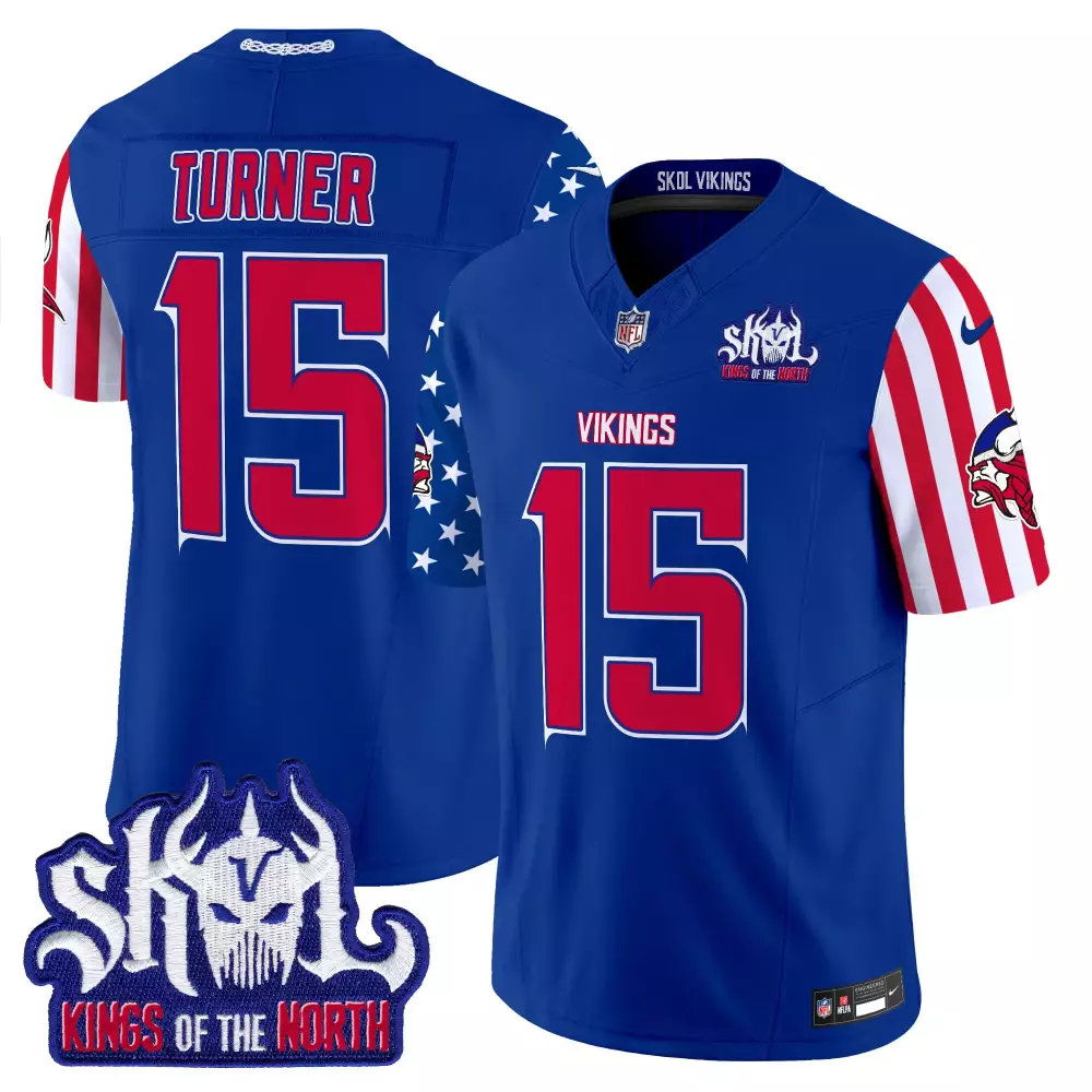 Turner American 15 Vikings Jersey Royal Blue Skol Kings North Men NFL Split Design
