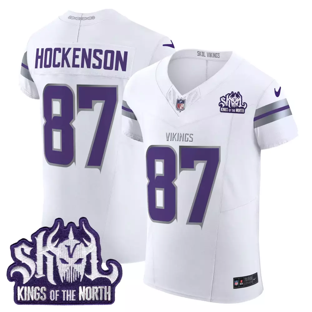 T.j. Hockenson 87 Vikings Jersey White Skol Kings Of The North Men Purple Gray Vapor