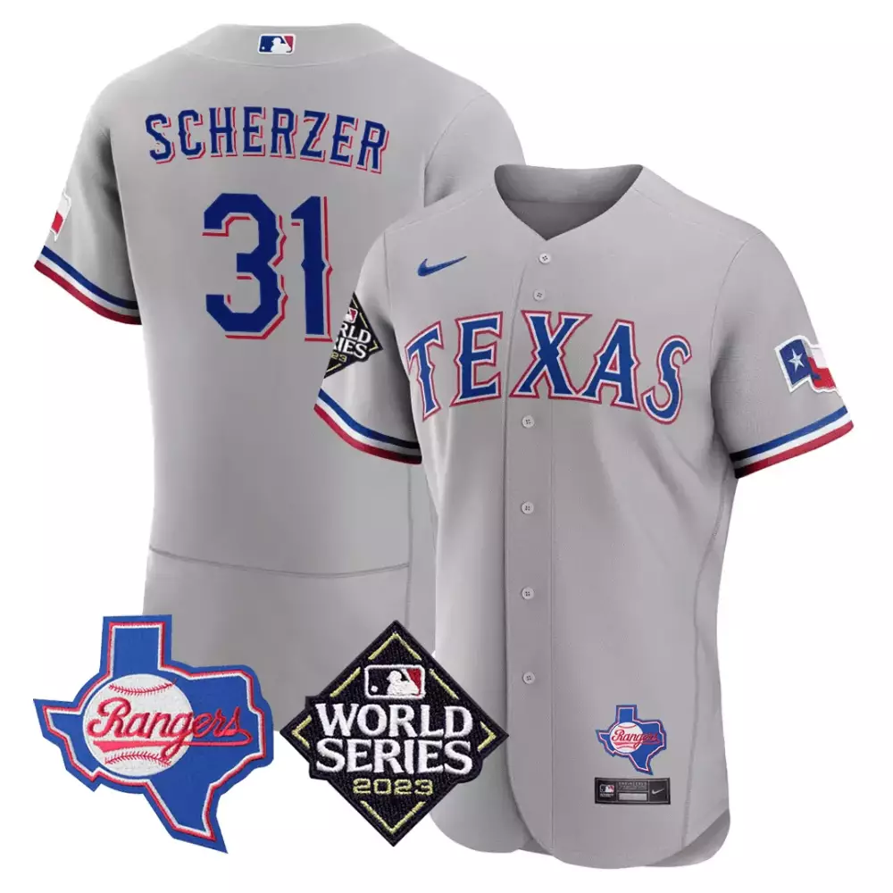 Max Scherzer 31 Texas Rangers Jersey Gray World Series 2023 Men Blue Red White All