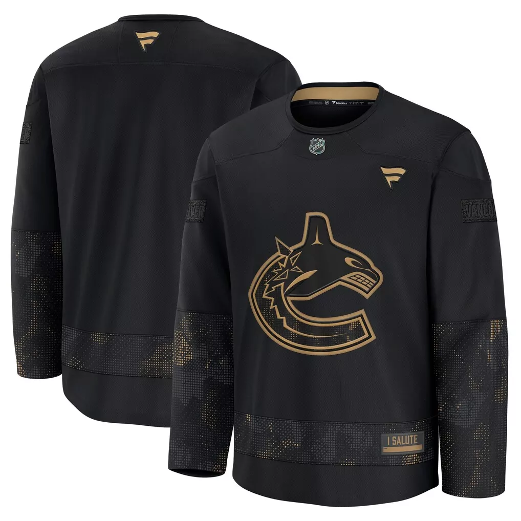Custom Vancouver Canucks Jersey Black Military Appreciation Salute Men NHL Gold