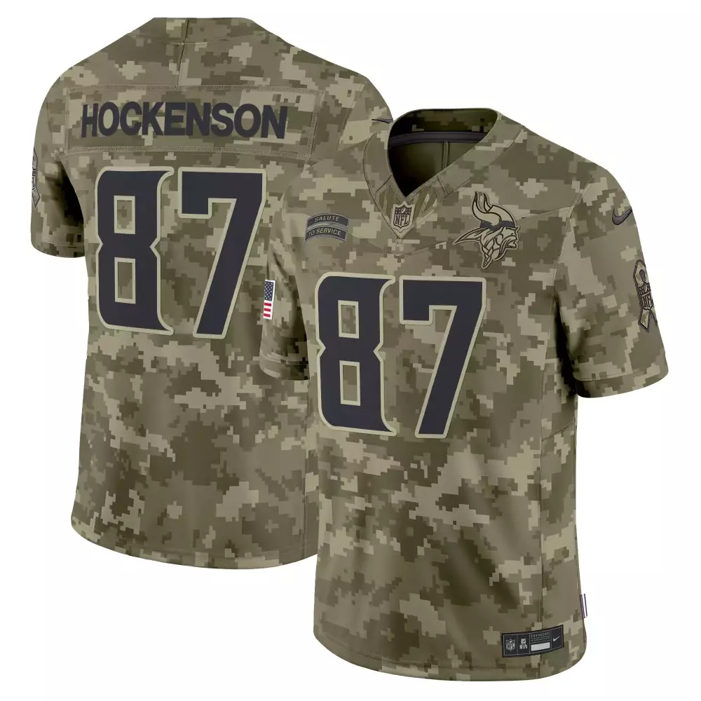 T.j. Hockenson 87 Jersey Green Camo Salute To Service Minnesota Vikings American Flag