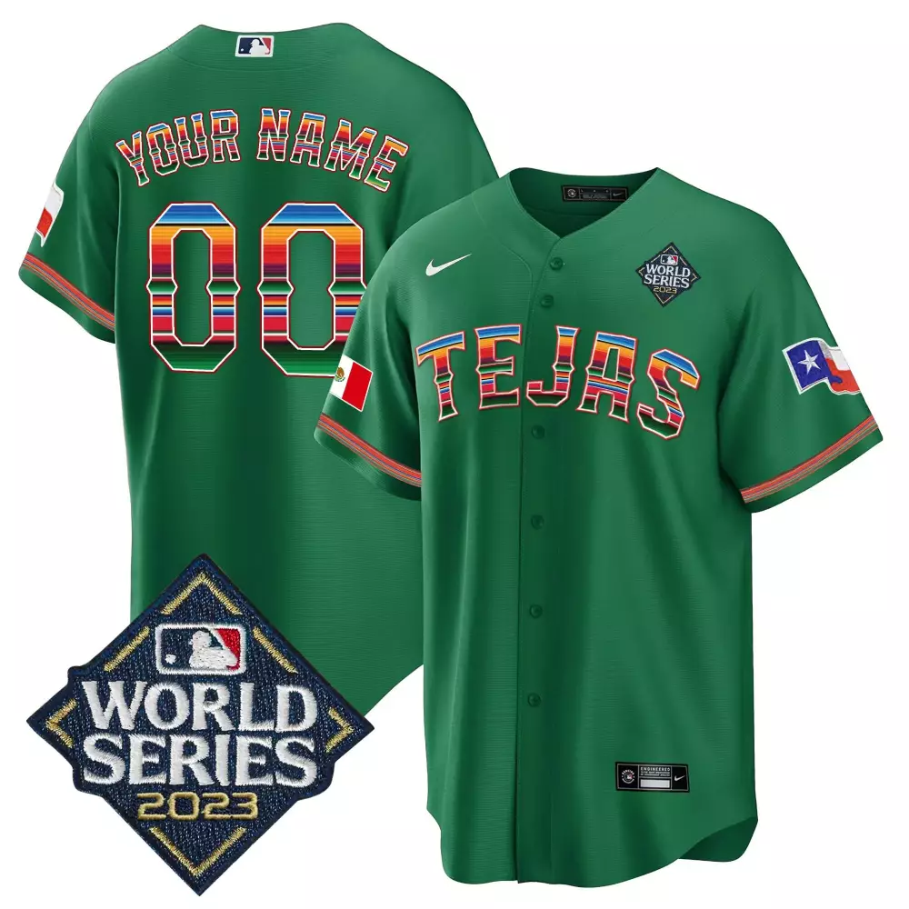 Custom Tejas Jersey Green World Series 2023 Men Split Design Red Orange Yellow Blue