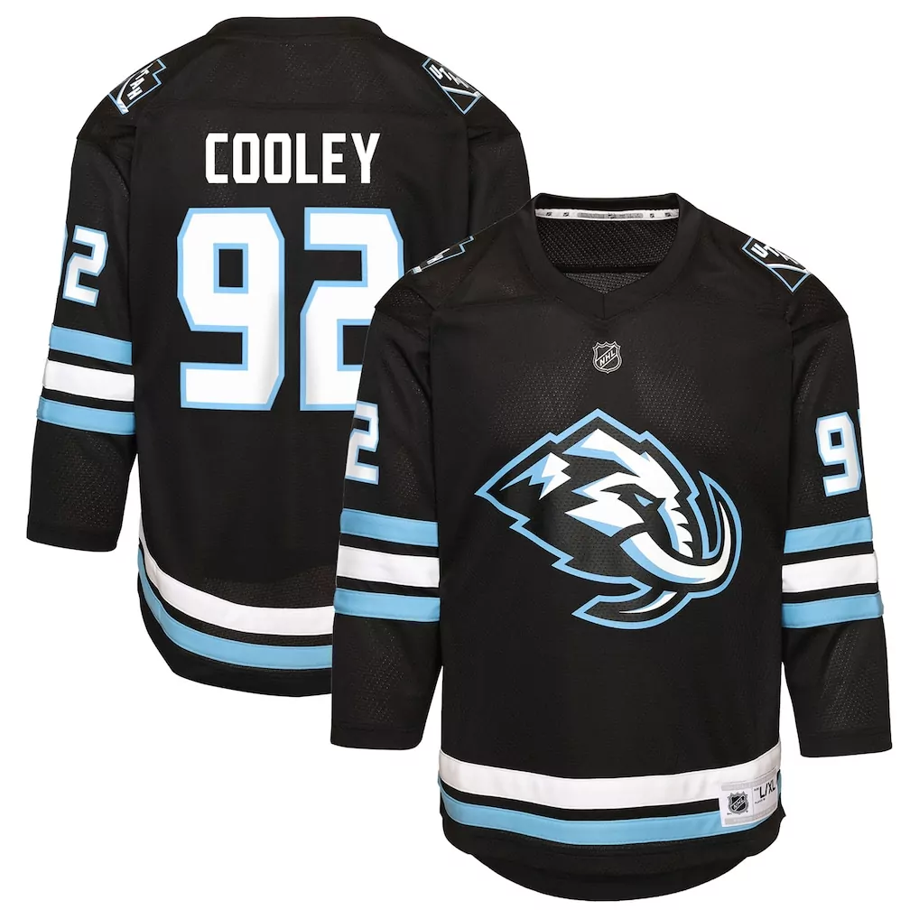 Logan Cooley 92 Manitoba Moose Jersey Black Men White Light Blue Home Replica