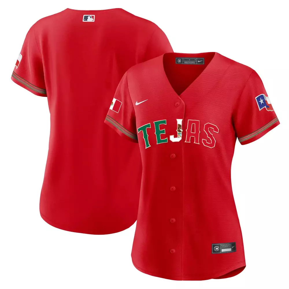 Custom Tejas Jersey Red Mexico Flag Texas Button-up Green White Gold All Stitched