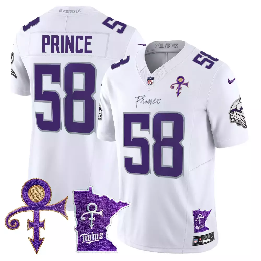 Myles Price 58 Minnesota Vikings Jersey White Prince Tribute Symbol Twins Men Alternate