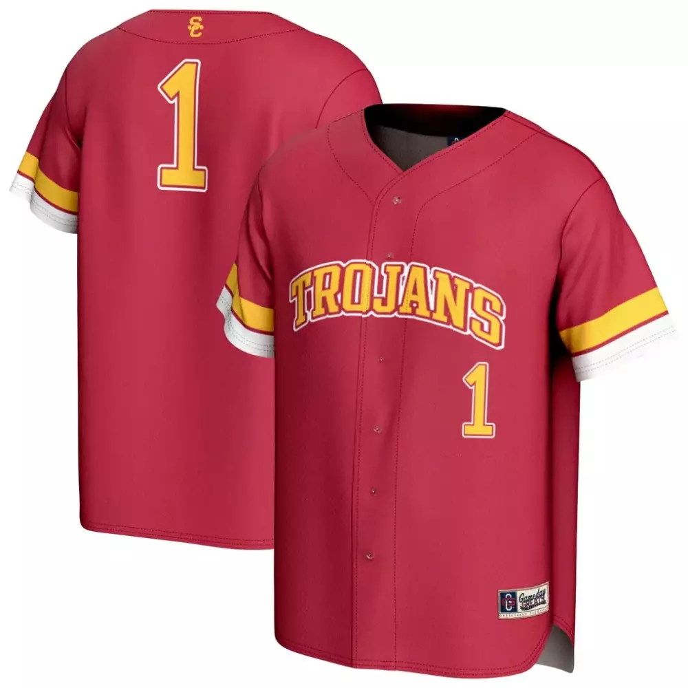 Custom Trojans 1 Jersey Red Yellow White Gameday Fashion