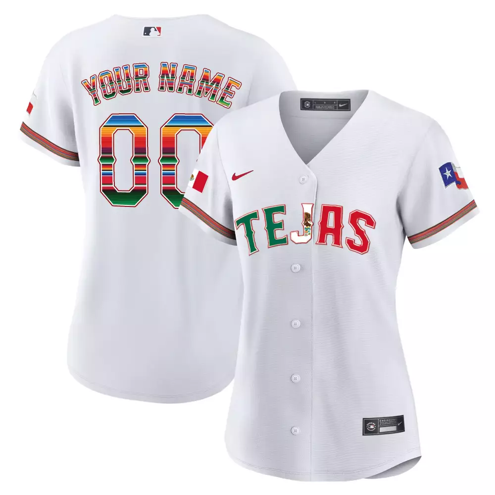 Custom Tejas Jersey White Mexico Flag Texas Women Split Design Red Green All Stitched