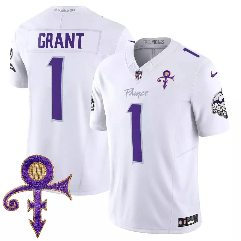 Bud Grant 1 Minnesota Vikings Jersey White Prince Tribute Symbol Men Short Sleeve
