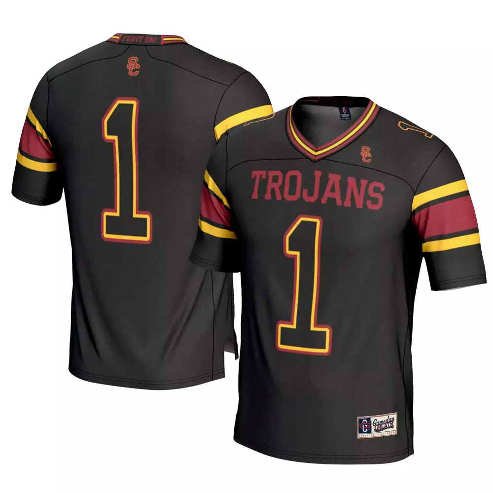 Trojans 1 Jersey Black Gameday Greats Men Maroon Yellow Custom All Stitched Vapor
