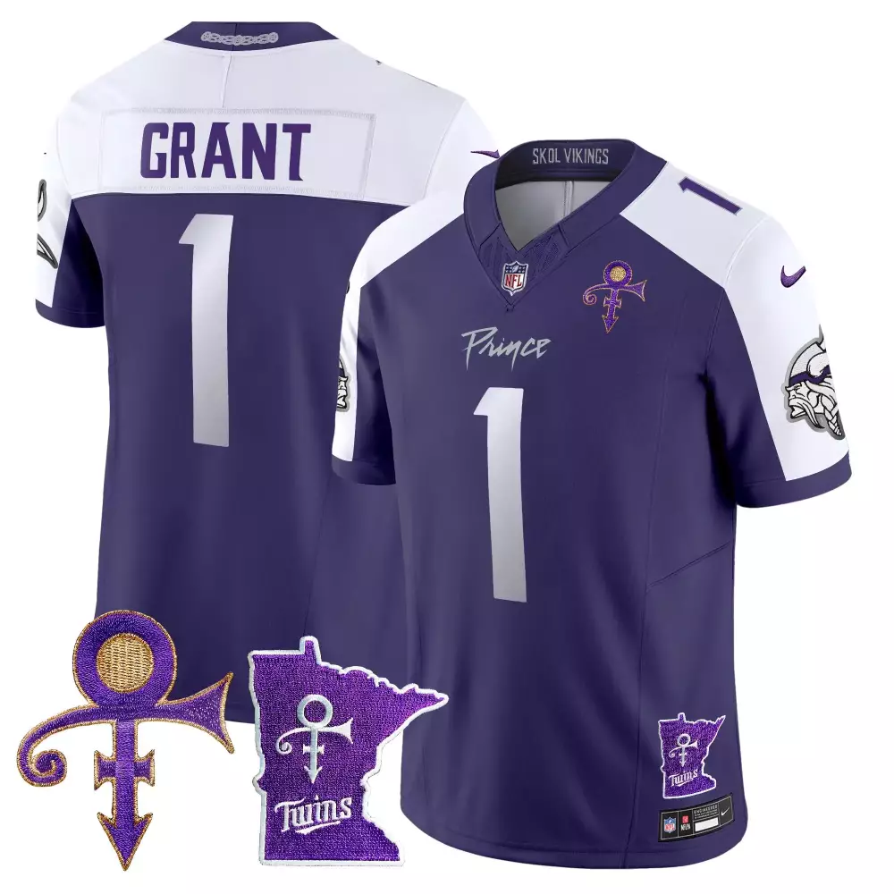 Bud Grant 1 Minnesota Vikings Jersey Purple Prince Symbol Men White Alternate Vapor