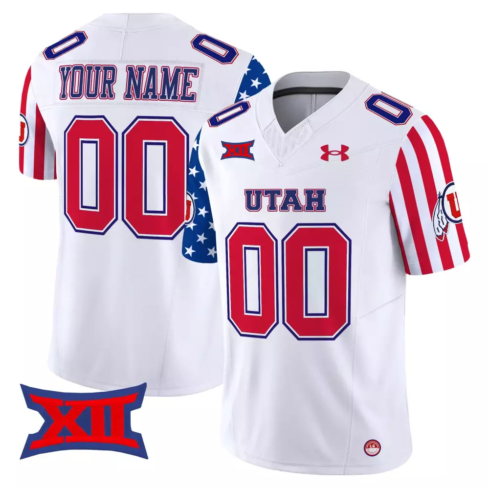 Custom Utah Jersey White Big Red Blue Vapor Stitched