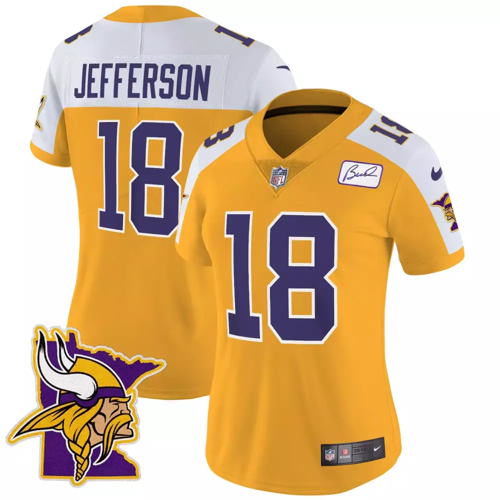 Justin Jefferson 18 Jersey Gold Minnesota Vikings Autograph Women Replica Alternate