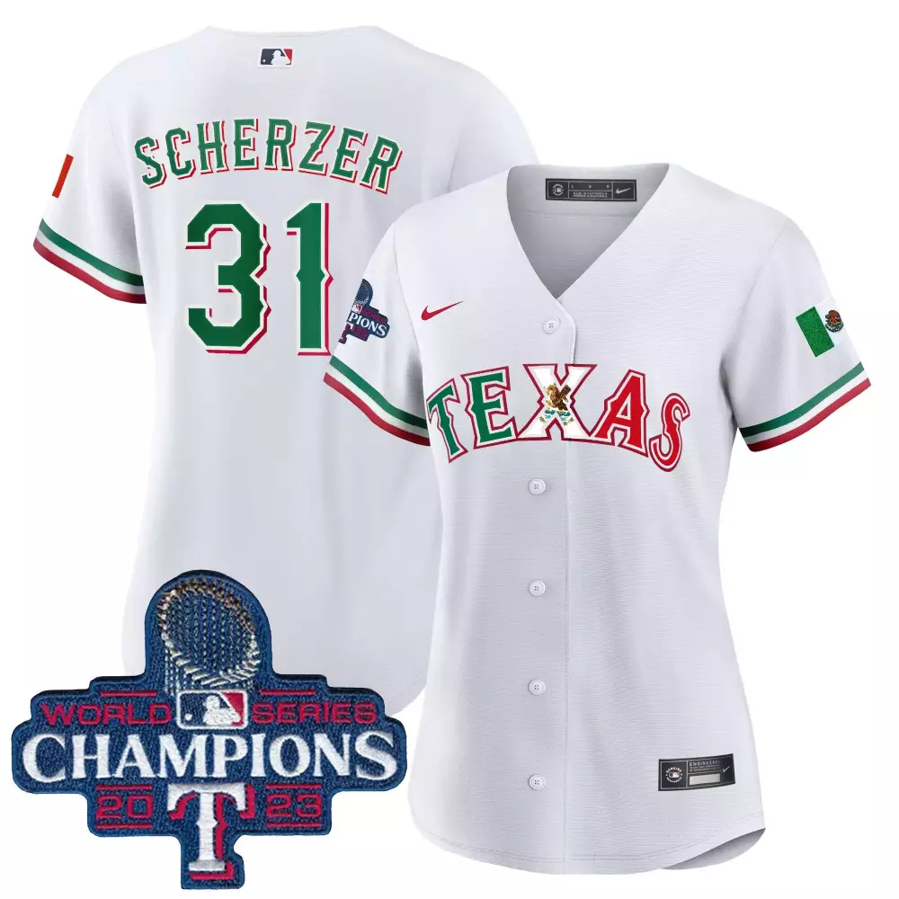 Max Scherzer 31 Texas Rangers Jersey White World Series Champions 2023 Men Green