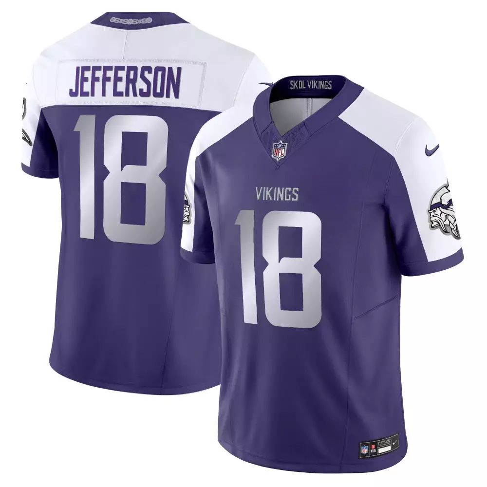 Justin Jefferson 18 Vikings Jersey Purple Men Replica White Alternate Vapor Limited