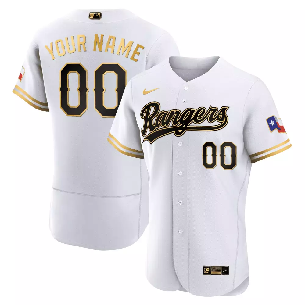 Custom Rangers Jersey White Texas Flag Men Black Gold Flex All Stitched