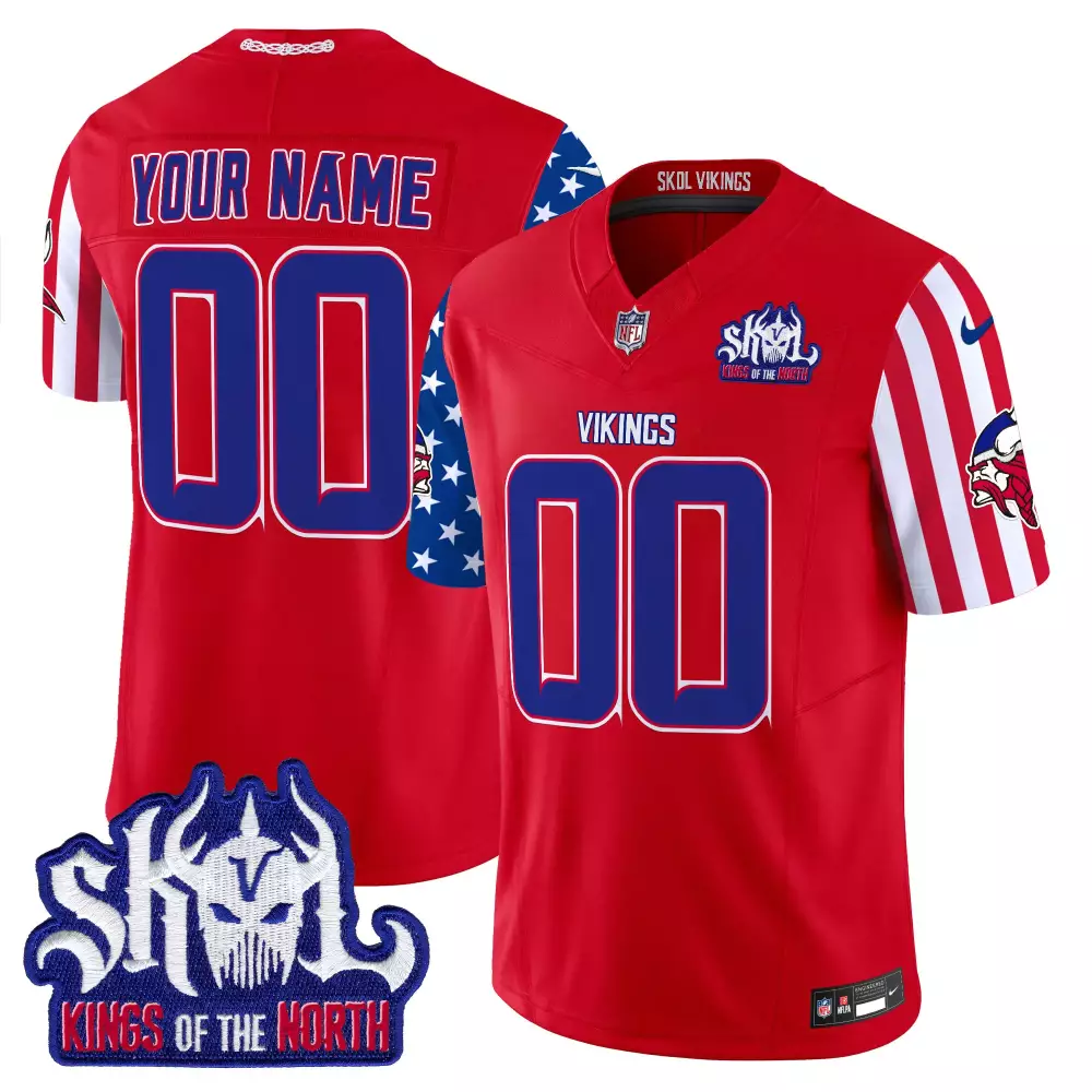 Custom Vikings Jersey Red Skol Kings North Men Standard Blue White Vapor Limited