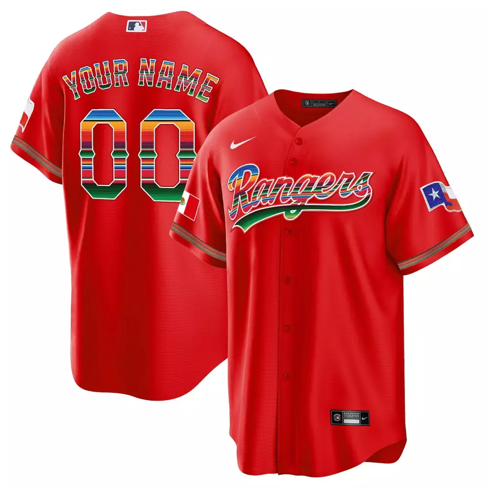 Custom Rangers Jersey Red Mexico Flag Texas Green Blue Yellow White Black Home Heritage