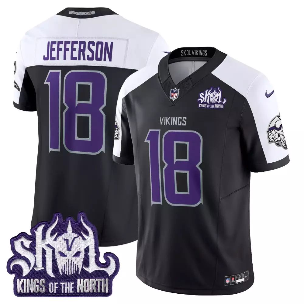 Justin Jefferson 18 Vikings Jersey Black Skol Kings Of The North Men Alternate Split Design