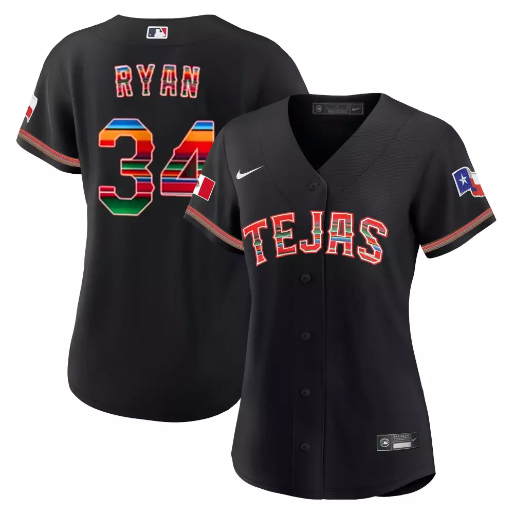 Nolan Ryan 34 Texas Rangers Jersey Black City Connect Flag Mexico 2023 Women Alternate