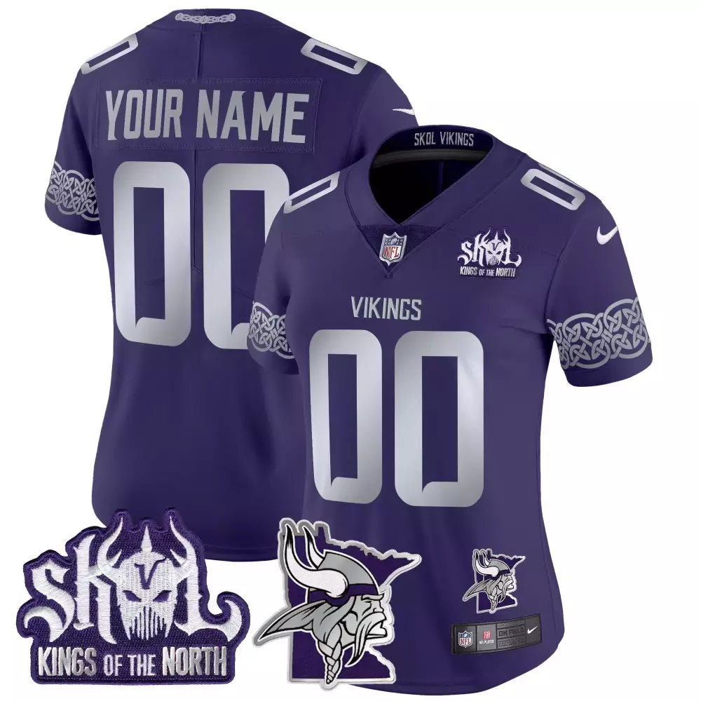 Custom Vikings Jersey Purple Skol Kings North Helmet Silver Vapor Limited v2 All