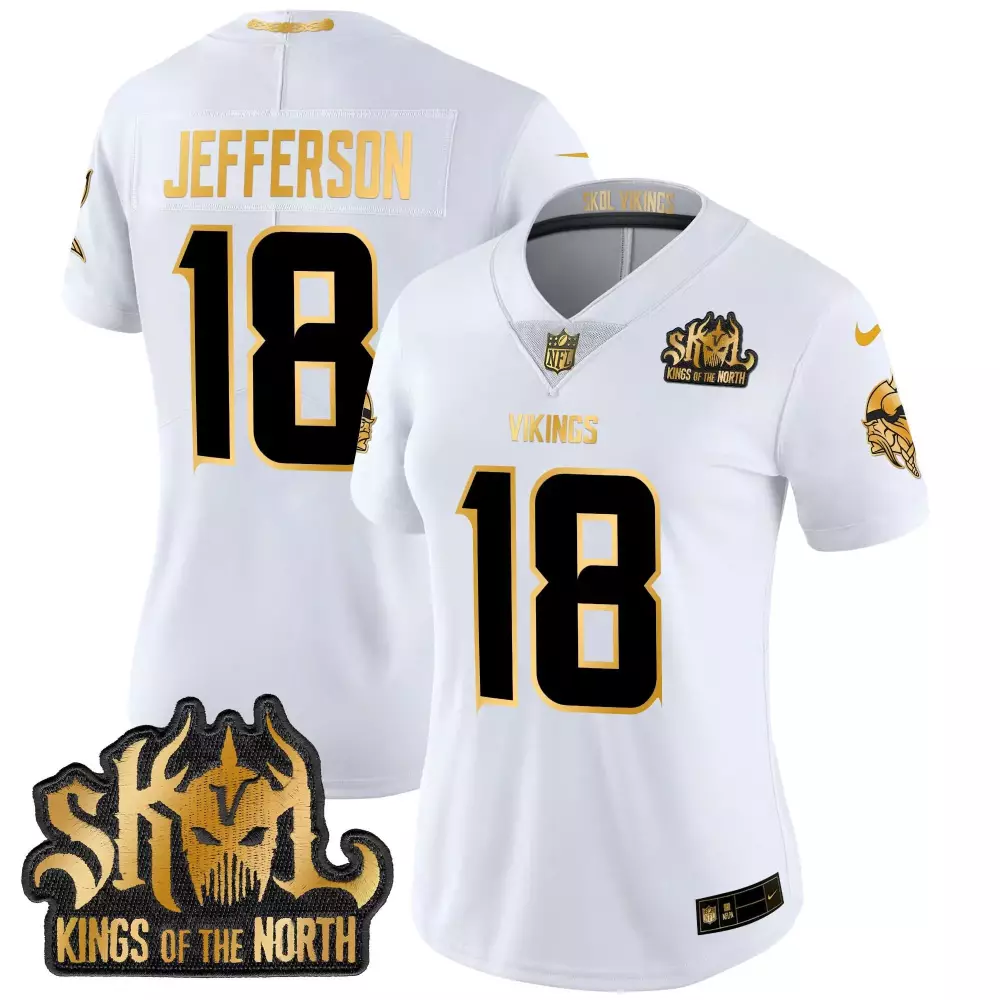 Justin Jefferson 18 Vikings Jersey White Skol Kings North Men Black Gold Vapor Limited