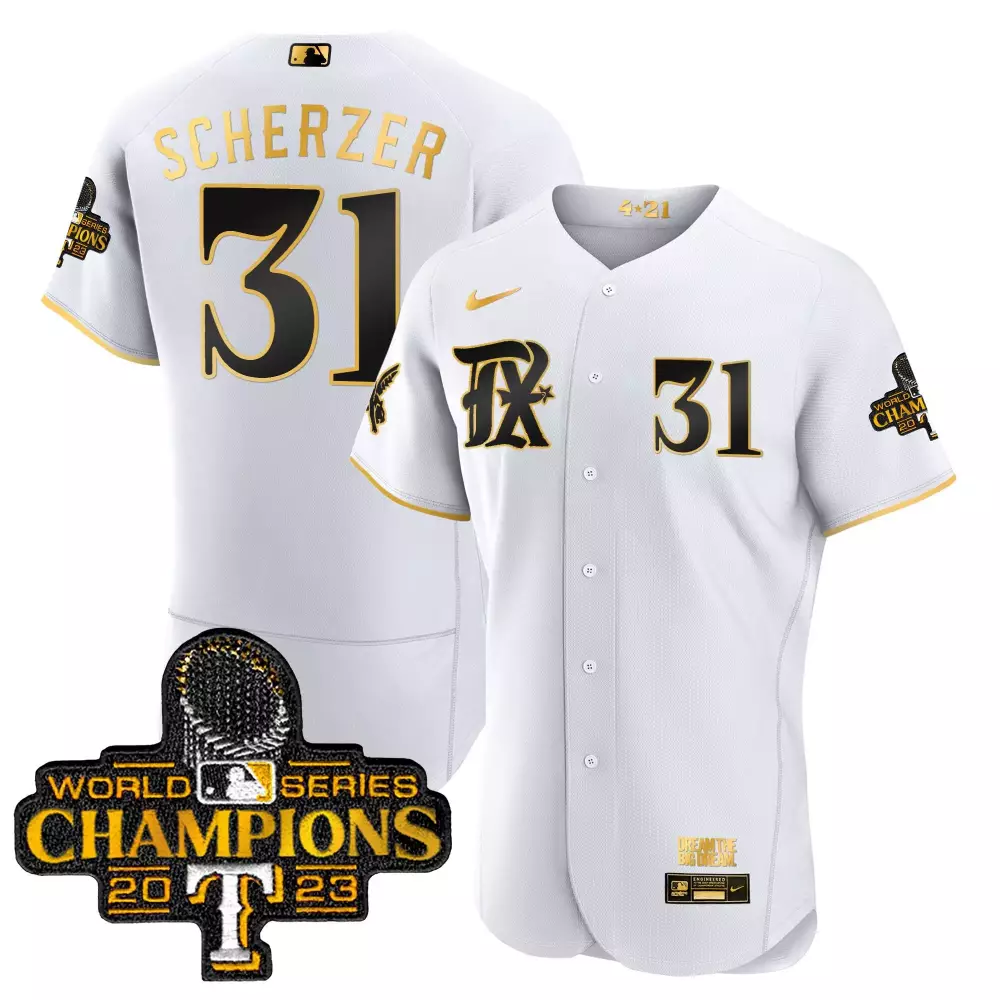 Max Scherzer 31 Texas Rangers Jersey White World Series Champions 2023 Men Black