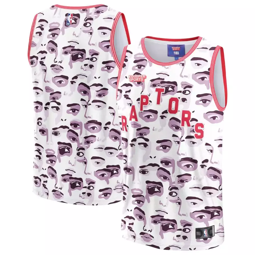 Custom Raptors Jersey White Kidsuper Sports Men Full Face Print Red Purple Unisex