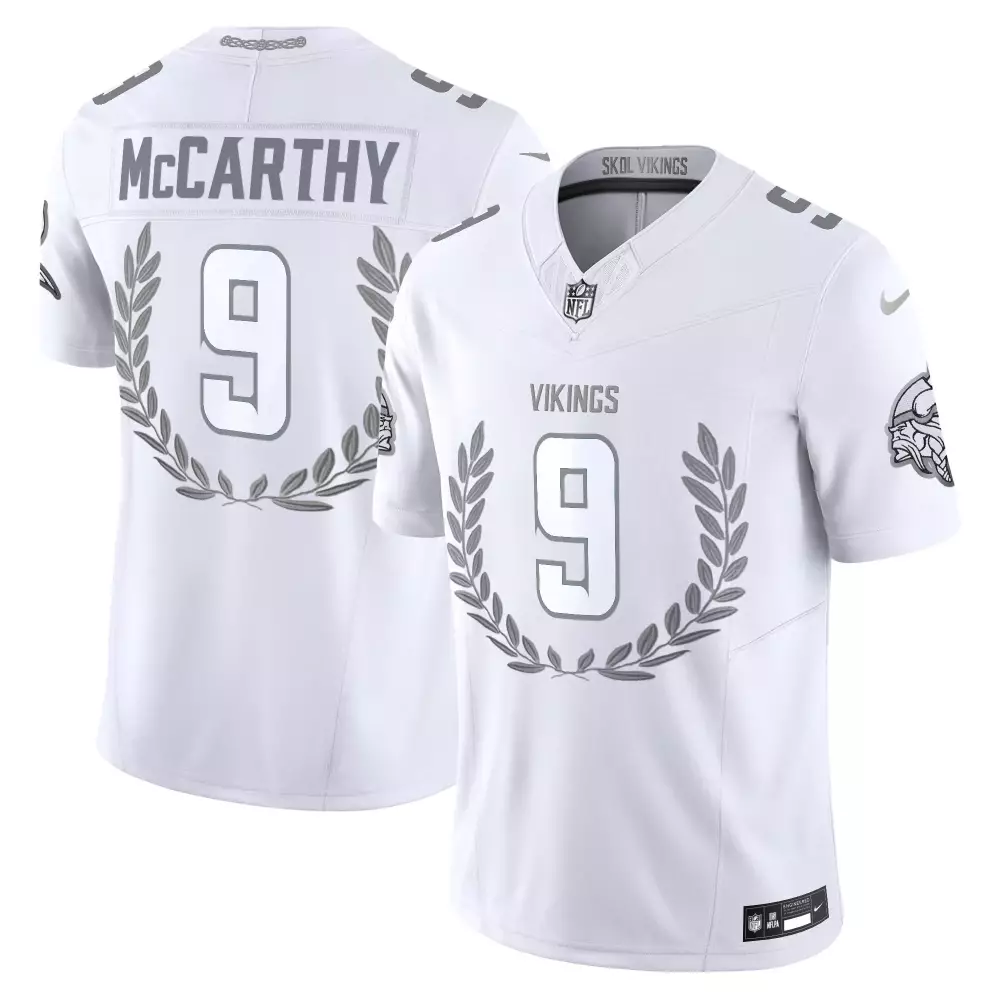 Jj Mccarthy 9 Vikings Jersey White Men Gray Vapor Limited All Stitched
