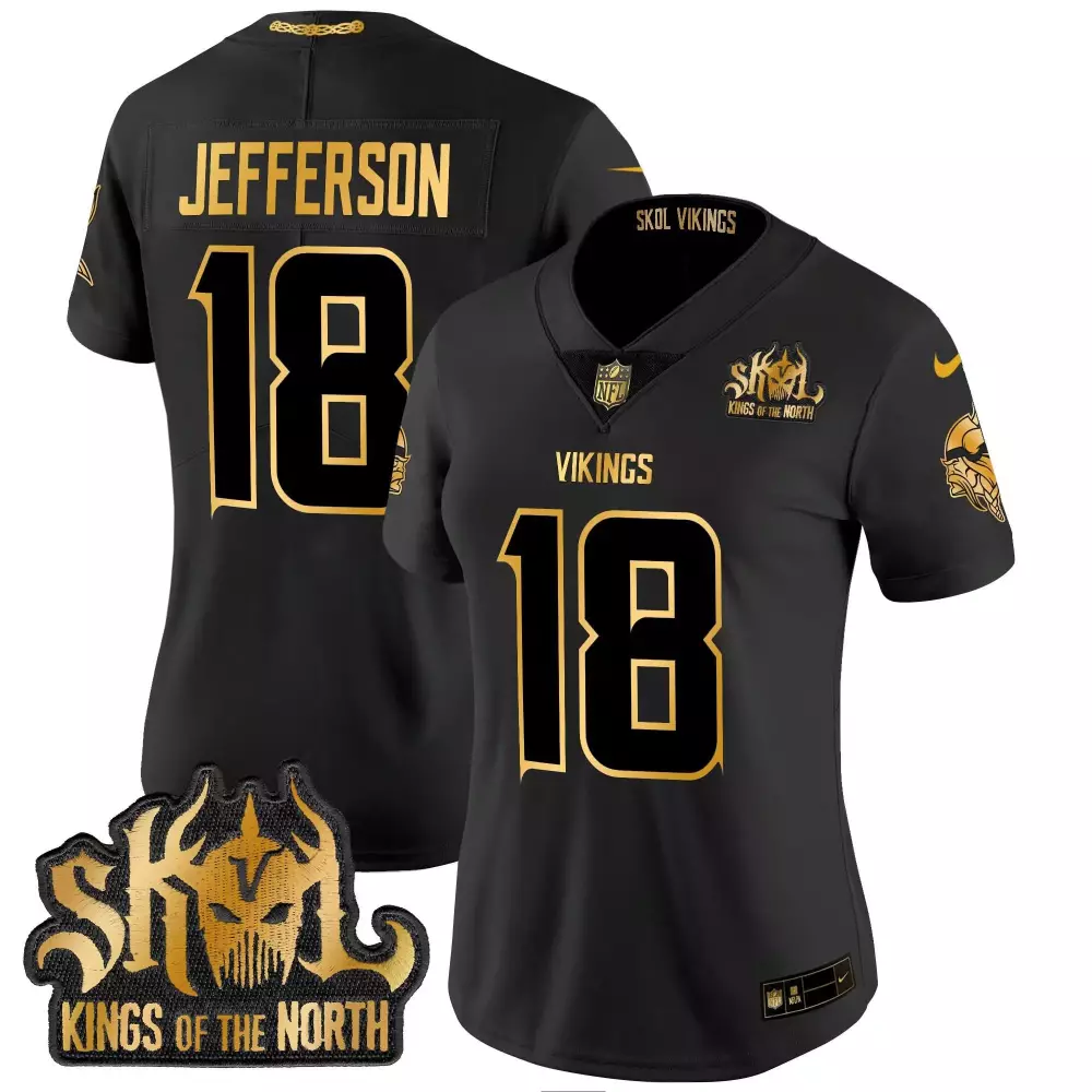 Justin Jefferson 18 Vikings Jersey Black Skol Kings North Gold Vapor Limited All
